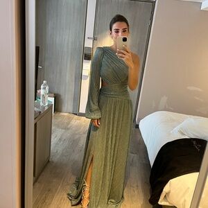 PatBO One-Shoulder Metallic Green Dress